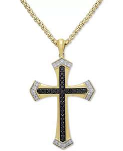 Pendentif croix en diamant noir et blanc pour homme de 22 pouces (1/2 ct. T. w.) en argent sterling plaqué or 18 carats | Macy's - Product Image 1
