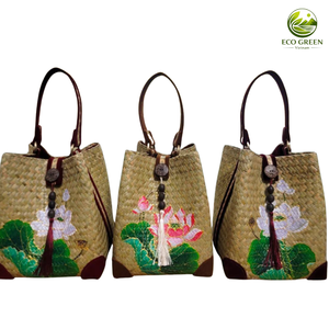 Bolso moderno de hierba marina tejido a mano VIETNAM ECO GREEN GRASS, artesanía redonda ecológica hecha a mano, recuerdo. - Product Image 5