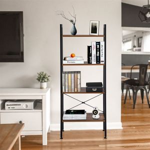 Scaffale a 4 livelli in stile industriale rustico con struttura in acciaio, libreria portaoggetti per bagno e soggiorno con spazio per libri B - Product Image 2