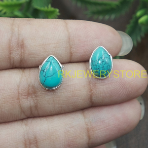 Turquoise 925 Sterling <b>Silver</b> <b>Stud</b> <b>Earrings</b> Handmade Natural Stone Boho Minimalist Jewelry Gift For Women Daily Wear for Sister - Product Image 2