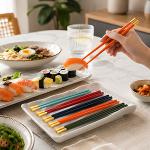 Vajilla asiática zen de plástico multicolor, palillos japoneses de 5 colores. - Product Image 2