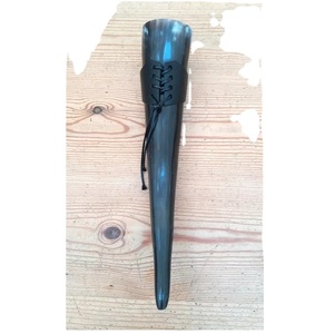 Buffalo <b>Horn</b> <b>Drinking</b> <b>Horn</b> with Waterproof Black Leather Holder-Carved Design for Mother's Day Gifts - Product Image 1