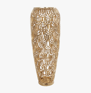 Vase décoratif géométrique en aluminium doré, fait main, de haute qualité, inspiré de l'Art déco, de forme arquée - Product Image 1