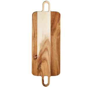 Tabla de servir de madera de acacia con doble asa, tabla de cortar de madera, bandeja larga para queso, tabla de cortar para cocina, ecológica - Product Image 1