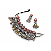 Ensemble de collier en argent oxydé vintage de qualité supérieure pour femmes, style ethnique, idéal pour les occasions festives, avec boucles d'oreilles, élégant, disponible à bon prix