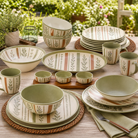 Assortiment de vaisselle en mélamine couleur taupe chaud, avec tasses, bols et assiettes assortis, pour les services de café, de hôtel, de buffet
