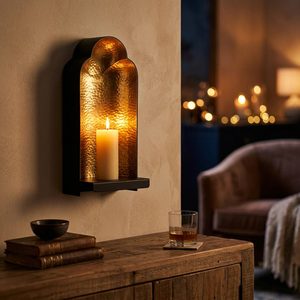 Handmade 24 cm Matte Black Brass Candle Lantern Hammered Reflector <b>Wall</b> <b>Sconce</b> for Home Decor Hotels and Weddings - Product Image 2