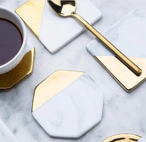 Posavasos decorativo de mármol para café y té, hecho a mano, de forma hexagonal cuadrada, posavasos de mármol personalizado para bebidas - Product Image 1
