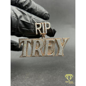 Moissanite Diamond Custom RIP TREY Pendant Iced Out Hip Hop Necklace <b>Memorial</b> Jewelry <b>Gift</b> - Product Image 2