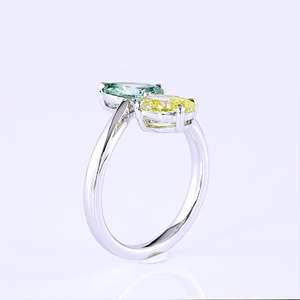 Anillo de compromiso Toi et Moi con diamante cultivado en laboratorio, certificado IGI, verde vivo en forma de pera, amarillo vivo ovalado, en oro de 10K, 14K, 18K y plata 925, con baño de rodio. - Product Image 3
