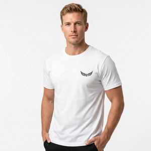 T-shirt blanc à manches courtes pour homme avec logo, coupe classique, col rond, jersey en coton imprimé - Product Image 5