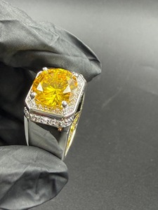 Yellow Moissanite <b>Men</b>’s Hip Hop <b>Ring</b>, 925 Sterling Silver 14K White Gold Plated Iced Out Statement Fashion <b>Ring</b> for <b>Men</b> - Product Image 3