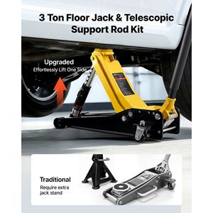 Martinetto idraulico da officina in acciaio da 3 tonnellate (6614 libbre) a basso profilo con doppio pistone e sollevamento rapido, con carrello - Product Image 2