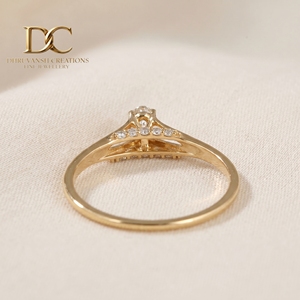 Bague en or jaune massif 14 carats avec diamant de laboratoire taille brillant ovale, bijoux fins pour femmes, certifiée IGI, alliance de luxe - Product Image 3