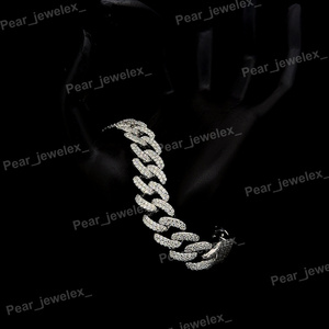 925 Silver Men's Iced Out Cuban Link <b>Bracelet</b> Rhodium Plated Moissanite Hip Hop Link <b>Bracelet</b> - Product Image 4