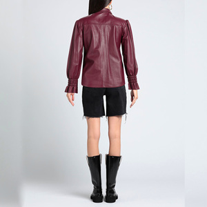 2026 Women Lightweight Breathable Embroidery Plain Dyed Oversized Leather Shirt Casual Loose Fit <b>Long</b> <b>Sleeve</b> Button Fashion - Product Image 5