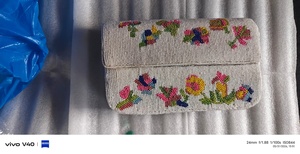 Pochette de soirée perlée avec broderie, accessoire de couture textile fait main, pochette de luxe vintage pour fête, broderie artisanale - Product Image 4