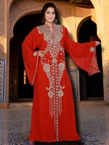 Vestido Kaftan Islámico Awais House Bride, Corte A, Georgette, Cristal, Simple, Largo hasta el Suelo, Mangas Largas, para Bodas, Festivales de Verano, Eid - Product Image 5