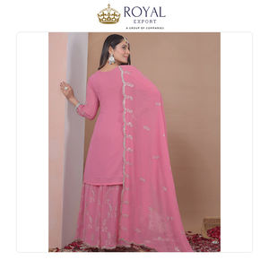 Suministro Directo de Fábrica al por Mayor: Traje Sharara de Georgette Sintético Pesado con Dupatta de Georgette y Bordados, Estilo Indio - Product Image 6