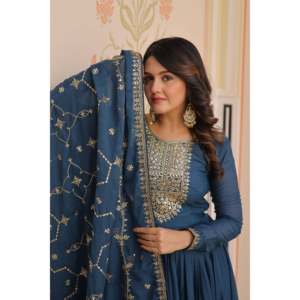Star Georgette Zari and <b>Sequins</b> Embroidered Wedding Gown with Dupatta - Product Image 2