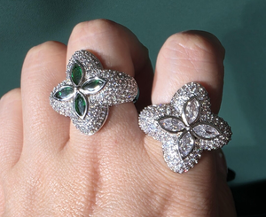 Bague Trèfle à Quatre Feuilles en Zircon Vert, Bande Fleurie Marquise, Bijou en Cuivre pour Mariage et Cadeau de Fête - Product Image 5