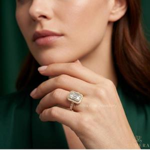 Anillo de Compromiso de Lujo en Oro Amarillo de 14K con Corte Esmeralda y Halo de Diamantes Blancos Cultivados en Laboratorio, Certificado IGI VVS1, Joyería Fina para Mujer - Product Image 6