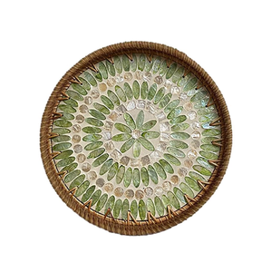 Bandeja de 2 piezas de nácar y ratán de estilo único, hecha a medida, lo último en artesanía para vajilla. - Product Image 2