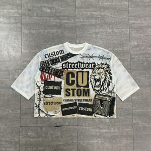 เสื้อยืดแขนสั้นผู้ชายทรงโอเวอร์ไซส์ ลายพิมพ์ชายหาดสไตล์ทรอปิคอล ผ้าถักโพลีเอสเตอร์ระบายอากาศดี สไตล์ลำลอง คอกลม - Product Image 4
