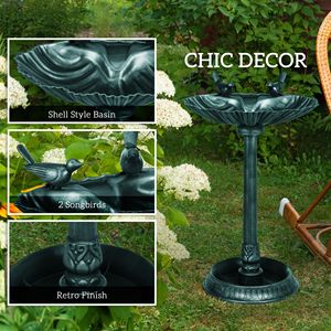 Vasca per Uccelli Decorativa Anticata Verde-Verdegris da 32 Pollici con Piedistallo Portavaso e Statue di Uccelli per il Birdwatching in Giardino - Product Image 5