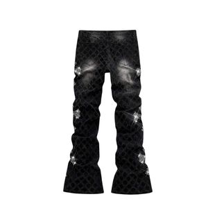 Vaqueros anchos Y2K personalizados para mujer con parches cruzados, apliques de diamantes de imitación brillantes, cintura alta, pantalones vaqueros holgados, estilo urbano, pantalones sueltos - Product Image 5