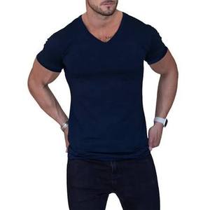 Camiseta de algodón hilado con cuello en V para hombre, estilo casual elegante, corte regular, manga corta, color sólido, 100% algodón/mezcla, 160g, transpirable, ecológica. - Product Image 1