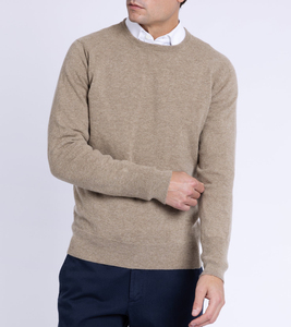 Top Quality Hot Sale Men's Beige Cashmere <b>Pullover</b> <b>Sweater</b> Solid Color Knitted Regular Sleeve Autumn Wear Standard Thickness - Product Image 1