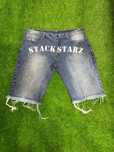 Pantalones Cortos de Mezclilla para Hombre, Cintura Media, Dobladillo Desgarrado, Estampado por Transferencia Térmica, Estilo Casual, Tejido de Sarga - Product Image 1