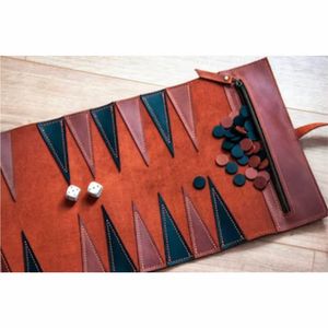 Juego de Backgammon de Viaje de Cuero de Gamuza Premium, Tablero Enrollable Portátil, Juego de Backgammon de Viaje Profesional Hecho a Mano de Lujo - Product Image 5