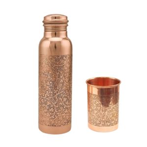Trending Designer Blue <b>Enamel</b> Printed Pure Copper Water Bottle and Tumbler <b>Cup</b> Set for Home Office Wellness Gifts - Product Image 2