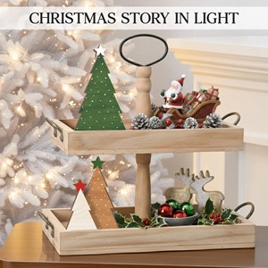 Wooden Christmas <b>Tree</b> Set Green Brown Natural With Stars <b>Standing</b> Indoor Decor Pine <b>Tree</b> Shape Holiday Decoration From India - Product Image 5