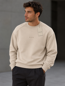 Sweat-shirt à col rond pour homme MIAZ, coupe classique, blanc uni, en coton tricoté, logo sur le devant, style hiver, prix avantageux - Product Image 2