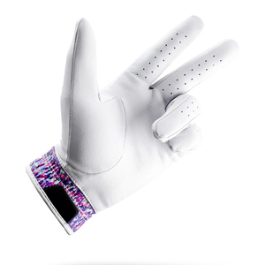 Gant de golf en cuir blanc pour femme avec motif rose et violet, fermeture auto-agrippante, antidérapant, main droite - Product Image 2