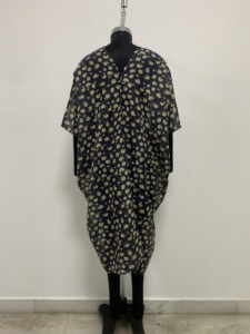Vestido de Gasa con Estampado Floral para Mujer, Cuello Chal, Manga Tres Cuartos, Holgado, Midi, Casual, de Verano - Product Image 2