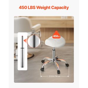 Sgabello Ergonomico Girevole con Capacità di Carico 450 LBS, in Pelle PU, con Ruote e Altezza Regolabile, per Salone - Product Image 3