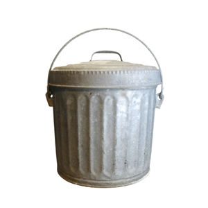 Poubelle en fer galvanisé sur pied avec couvercle pour tous les déchets intérieurs, boîte de rangement ronde - Product Image 2