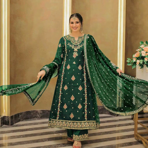Ensemble Kurti Designer en Georgette avec Perles, Haut Entièrement Cousu 44 Pouces, Taille Unique, Palazzo 2M, Dupatta Grande Taille du M au XXXL, Prêt-à-porter - Product Image 1