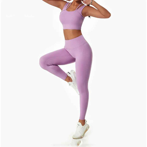 <b>Women</b> Seamless 2 Piece Yoga Set Square Neck Crop Top High Waist <b>Leggings</b> Solid - Product Image 2