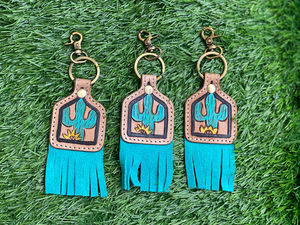 Porte-clés en cuir taillé sculpté à la main Porte-clés en cuir de forme exotique mignon Accessoires en cuir taillé Porte-clés à franges pour unisexe - Product Image 2