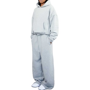 ชุดวอร์มสองชิ้นของผู้ชายชุดแนวสตรีทผ้าคอตตอนผ้าฟลีซแบบ100% สำหรับผู้ชายชุดวอร์มทรงหลวมโลโก้ตามสั่ง - Product Image 1