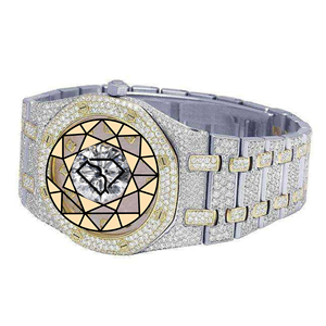 Montre-bracelet Hip Hop personnalisée en acier inoxydable, boîtier rond entièrement pavé de diamants de laboratoire, étanche, édition limitée, cadeau - Product Image 3