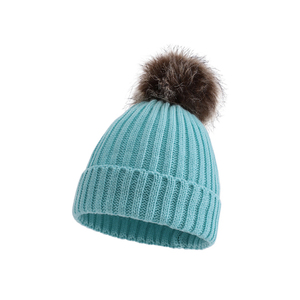 Bonnet en tricot rouge pour femme avec pompon en fourrure, en mélange de laine, bonnet d'hiver, vêtements d'extérieur, bonnets ODM OEM - Product Image 3