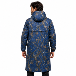 New Custom Blue Camo Thin Waterproof Hooded Long Outdoor Hunting & Fishing Windproof Hiking <b>Rain</b> <b>Coat</b> OEM ODM - Product Image 4