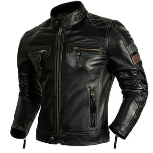 Somine Industries Men's Classic Motorcycle Style Genuine Leather Jacket for Winter <b>Covered</b> <b>Button</b> Closure Breathable Stand - Product Image 6