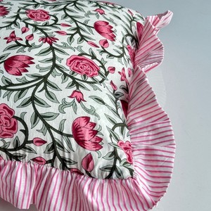 Floral Ruffle Cushion Cover <b>Square</b> Printed <b>Pillowcase</b> Home Decor Cotton Handmade Vintage Style - Product Image 6